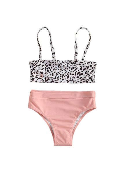 

clothing sets baby girl swimsuit leopard vest no-sleeve sling beach clothes summer middle waist pink briefs, White