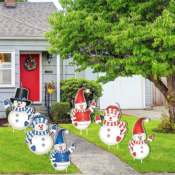6шк рождественские снеговик дворовые знаки со ставками для сада фермерский дом дом газон наружный декор