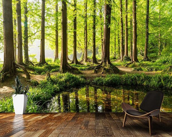 Sfondi Papel De Parede Sunshine Forest Lake Lake Naturale Paesaggio 3D Carta da parati Murale, Soggiorno Telecamere TV Bed Bedroom Papers Home Decor