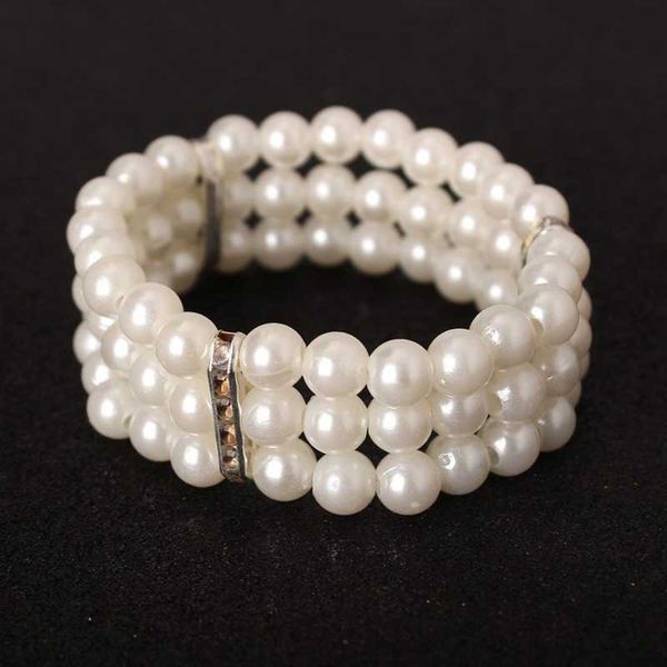 

charm bracelets fashion three-layer pearl no rhinestone flashing diamonds multi-layer elastic bracelet ladies holiday banquet party jewelry, Golden;silver