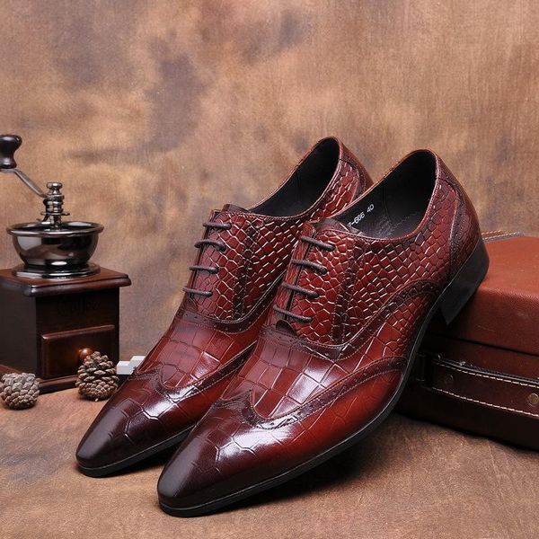 

dress shoes men's leather embossed crocodile pattern formal wear work fashionable wedding, Black