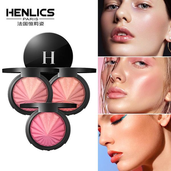 

blush henlics makeup blusher palette peach professional cheek 4 colors face contour baked bronzer with brush