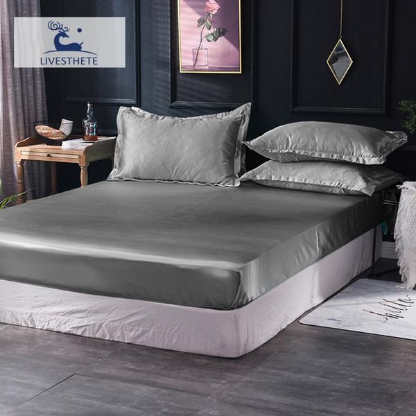 

liv-esthete 1pcs fitted sheet satin silk rubber sheet elastic band mattress cover bed linen euro decorative bedclothes