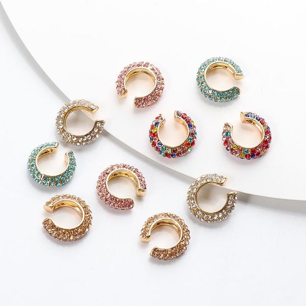 

hoop & huggie 2021 arrival multicolor cz crystal ear cuff stackable c shaped clips no pierced cartilage earring for women earcuffs, Golden;silver