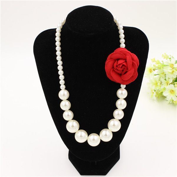 

in stock kids girls pearls necklace 3d flower fashion jewelry baby girl accessories hugs fashion, Red;brown