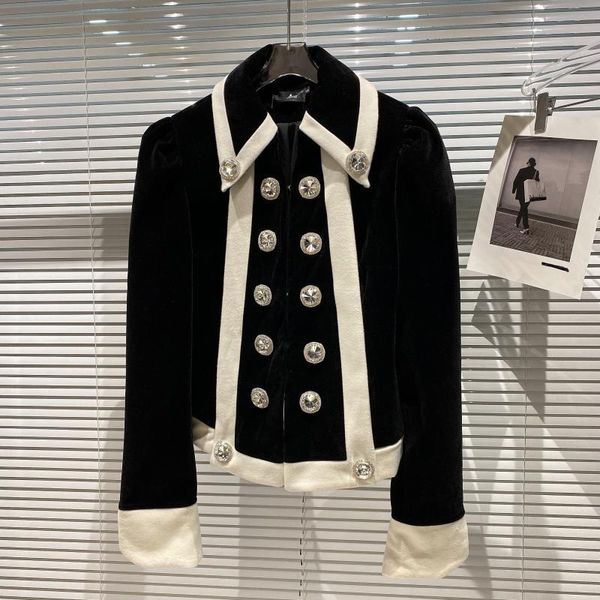 

women's jackets 2021 autumn fashion design coat women black velvet double breasted runway classic top, Black;brown