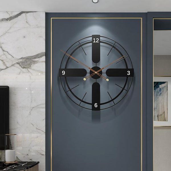 

wall clocks industrial black clock metal silent creative round modern big fashion horloge murale living room decor ei50wc