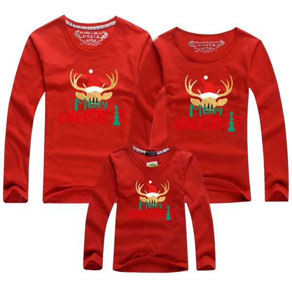 

christmas elk matching clothes outfits mommy daddy and me clothes long sleeve t-shirt mother and daughter, Blue
