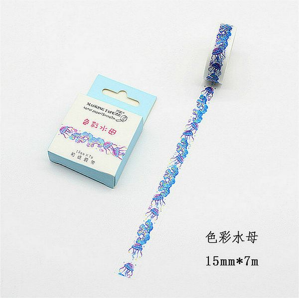 

3pieces/lot 1pcs coloring jellyfish hand account album decorative water color washi tape office adhesive tape1.5cm*7m manual material