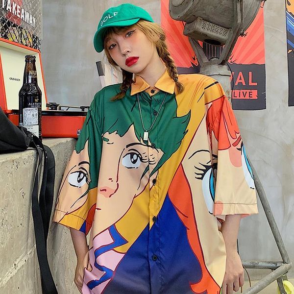 

new summer shirts cap sleeve women harajuku shirts loose short sleeve shirt scute cartoon shirts oversize female chiffon blouse, White