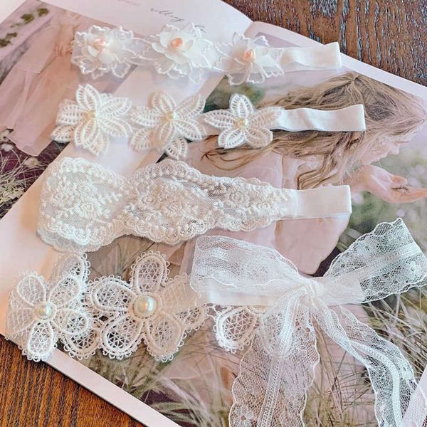 

2021 fashion baby jewelry fairy lace flower ribbon belt soft skin friendly elastic hair accessories, Red;brown