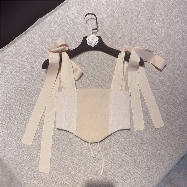 

2021 Spring New Solid Arrival Open Color Bandage Fashion Bow Vest Suspend F0hd, White