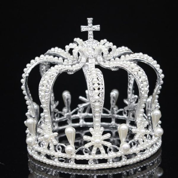 

pearl wedding queen king tiara crowns for bridal women/men pageant prom hair ornaments wedding bride hair jewelry acc qylnjv, Silver