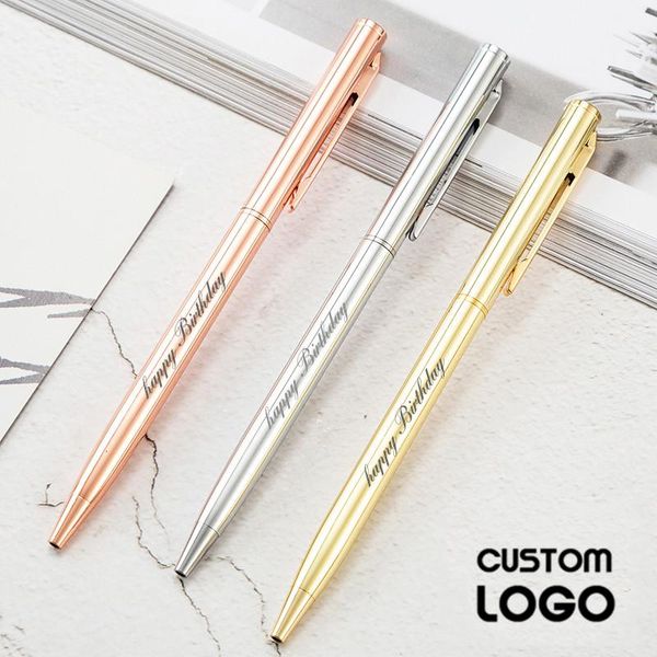 

ballpoint pens customized logo metal pen advertising lettering engraved name school and office, Blue;orange