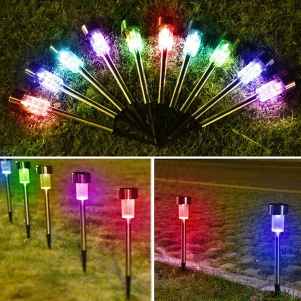 

2pcs colorful solar light stainless steel lawn outdoor garden led landscape pathway lamps