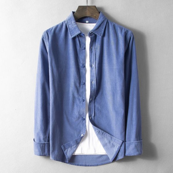 

2021 new arrvial autumn corduroy cotton brand long sleeve shirts for men solid blue shirt male comfortable shrits 9v4j, White;black