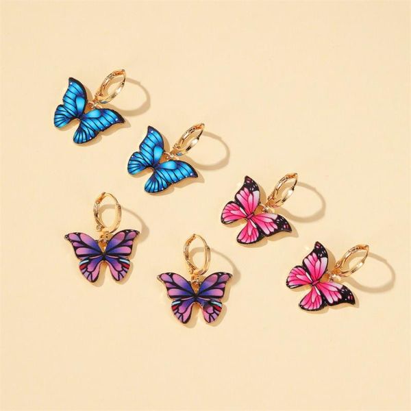 

color butterfly earrings for women fantasy metal purple blue short drop earrings korean fashion 2021 trend jewelry wholesale, Silver