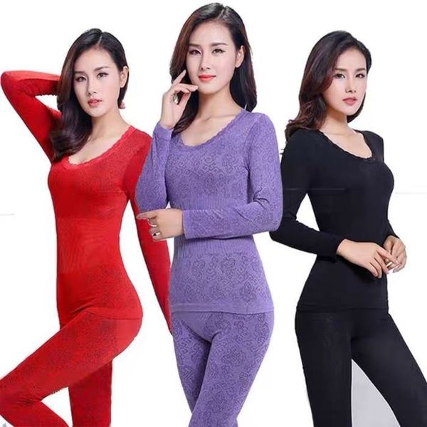

women's body shaping low round neck suit thin bottomed shirt slim inner wear clothes autumn pants thermal underwear lace, Black;pink