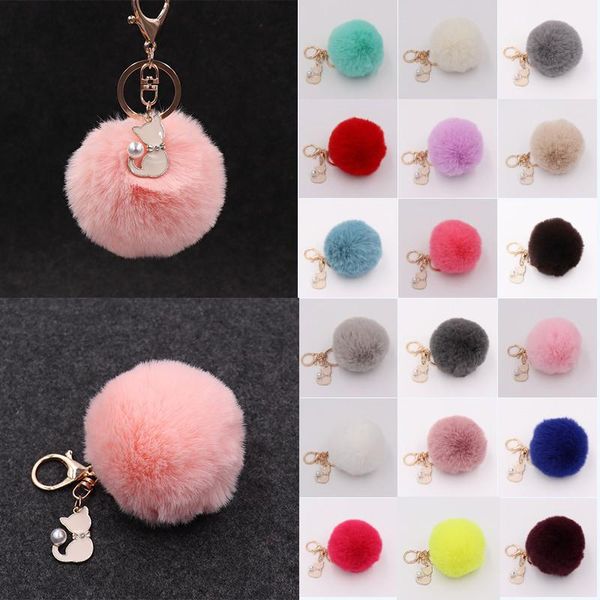 

cutest pom pom key rings beautiful fuzziness rabbit fur ball key chain pompoms keychain for women charms jewelry party favors, Slivery;golden