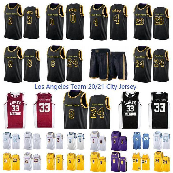 

new 20/21 city lower nemerion 33 player anthony 3 davis 23 player 14 gassol 4 caruso 0 kuzma black mamba youth basketball jersey, Black;red