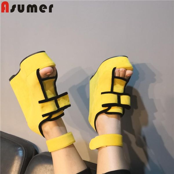 

asumer 2021 new pumps shoes for women peep toe platform ladies prom shoes super high heels wedges women plus size 34-47, Black