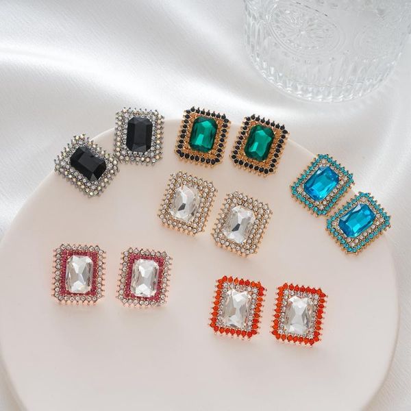 

stud fashion square crystal earrings. women's wedding party color jewelry. korean wholesale, Golden;silver