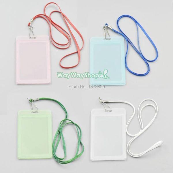 

storage bags 4 sets vertical id card badge holder hard & strap lanyard hook for reel retractable (66mmx 110mm)