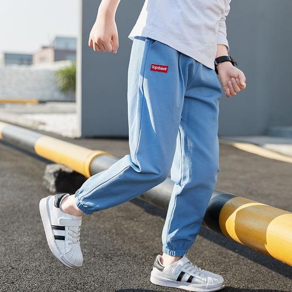 

trousers lasted spring summer thin casual pants boys kids children clothing teenagers school cotton formal sport high quality, Blue
