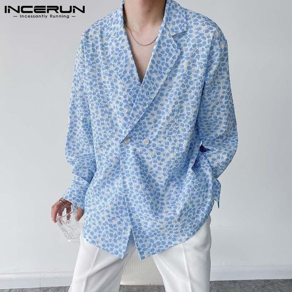 

men's casual shirts incerun streetwear mens blouse loose comfortable small suit personality leisure flower floating long-sleeved s-5xl, White;black