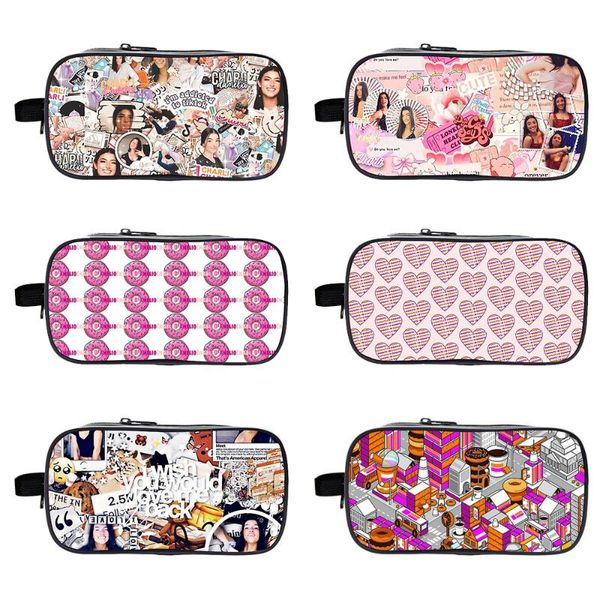 

wallets trendy charli damelio pencil case school bags kids zipper pen bag boys box children multifunction makeup, Red;black