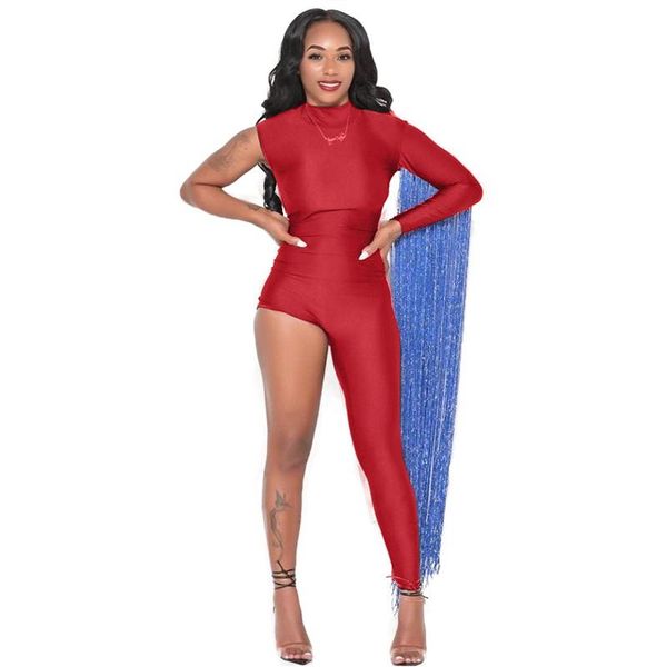 

women's jumpsuits & rompers the latest fashion long tassel spliced lady club party asymmetrical sleeve and pants design catsuits dd5085, Black;white