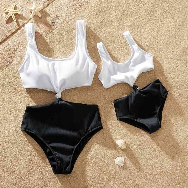 

white and black splice print matching swimsuits for mommy me 210528, Blue