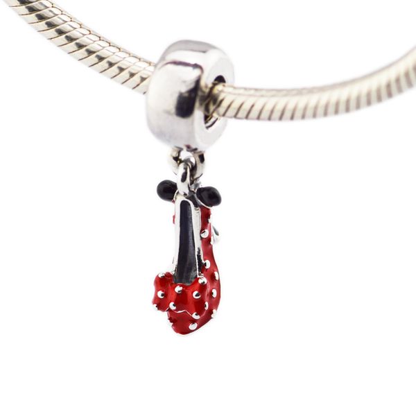 

fashion jewelry making mouse red bow heels charm sterling silver beads for woman fits original 925 silver bracelets q0531, Black