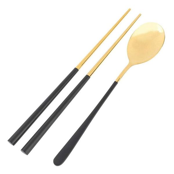 

chopsticks korean stainless steel spoon set long handle flat non-slip dessert spoons dinnerware