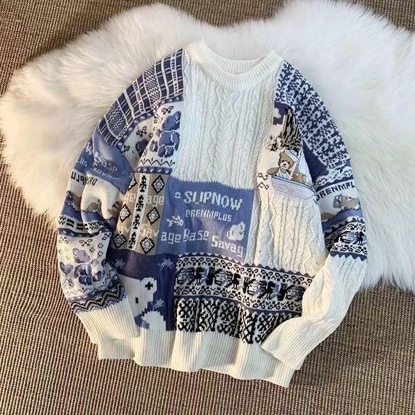 

men's sweaters winter polar bear sweater christmas gift giving pullovers thick warm gengar clothing skiing knit oversized unisex, White;black