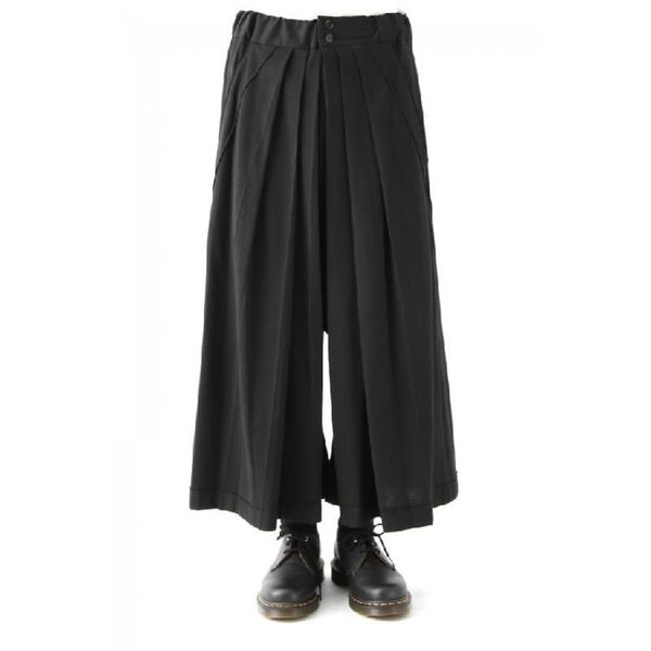 

men's pants autumn loose pleated casual wide leg youth solid color european and american personalized flared, Black