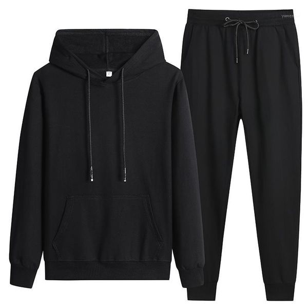 

hoodies + sweatpants 2 pieces tracksuits sets men autumn winter casual track suit sportswear male hooded letter suits men's & sweatshir, Black
