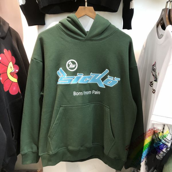 

2021 new fw embroidery hoodie hooded men women heavy fabric vintage sweatshirts fashion sicko pullovers s25c, Black