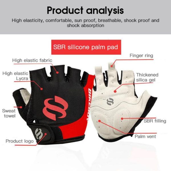 

cycling gloves bikeboy half finger bicycle riding fingerless sports are breathable wear-resistant, Black