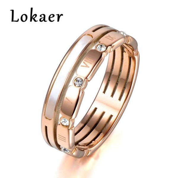 

wedding rings lokaer roman numerals ring jewelry for women rose gold color stainless steel cubic zirconia & shell r171610433r, Slivery;golden