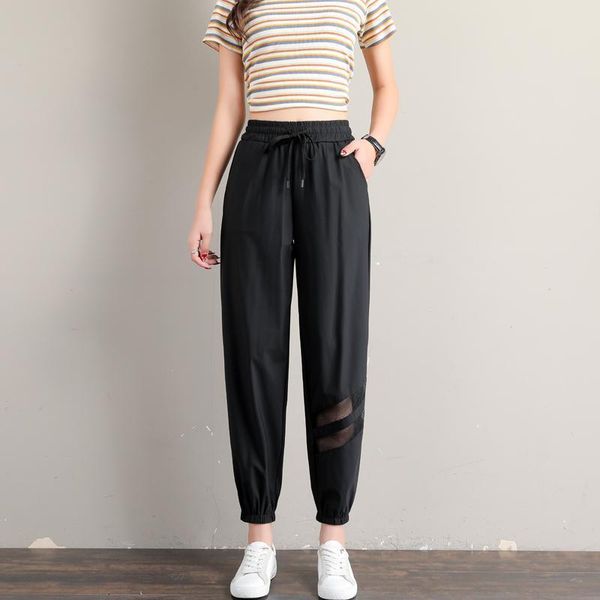 

2021 new black joggers hare women's high waist lace cut off summer pants for casual woman down sweatpants 6h0f, Black;white