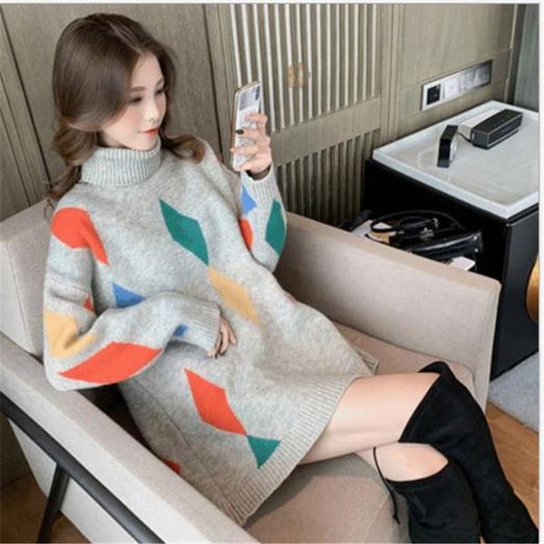 

women's sweaters long sleeve women sweater pullovers autumn winter knitted jumper female print geometric mujer invierno 2021 h245, White;black