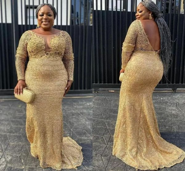 

arabic african women gold lace special occasion prom dresses plus size long sleeve boat neckline v open back formal evening dress, Black;red