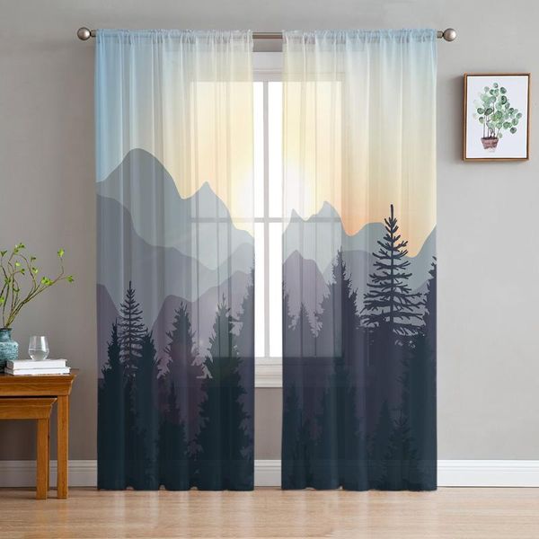 

curtain & drapes mountains pine trees sunset nature white tulle curtains for living room bedroom children decor sheer