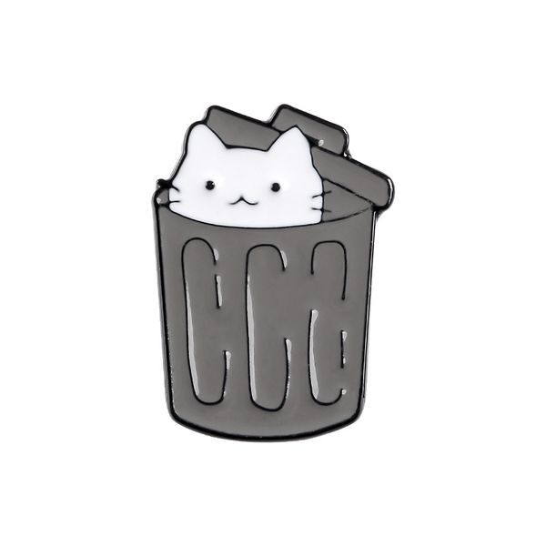 

student style cute cartoon dustbin tiny white cat pin badge brooch, Blue