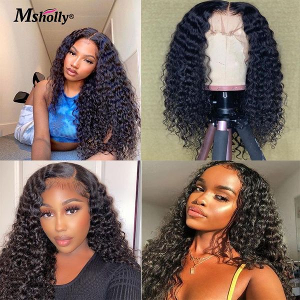 

lace wigs curly deep wave human hair wig 14-26 long glueless front with baby brazilian for black women, Black;brown