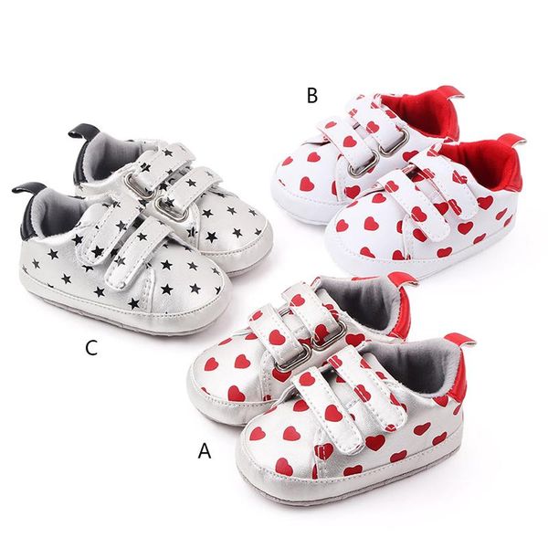 

first walkers baby boys girls breathable anti-slip star heart print sneakers toddler soft soled crib shoe casual walking shoes