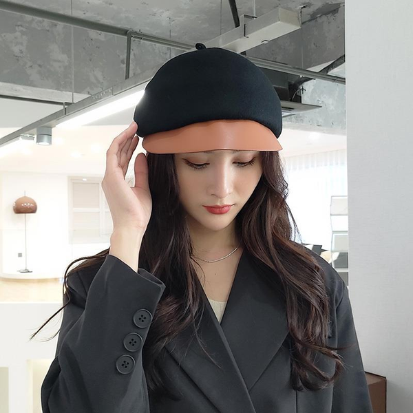

luxury stingy brim hats wool tweed duck tongue hat children's autumn and winter warm celebrity beret british retro leather riding hat, Blue;gray