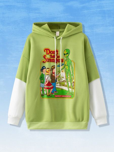 

romwe x stevenrhodes figure slogan graphic hoodie i96d#, White;black