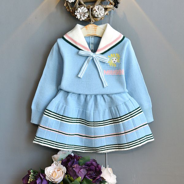 

children clothing 2020 autumn winter new children printing bowknot skirt suit college style bottoming shirt+skirt suit christmas, Red;yellow